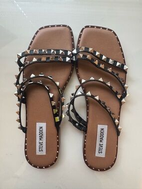 Steve Madden Black Pyramid Stud Strappy Sandals